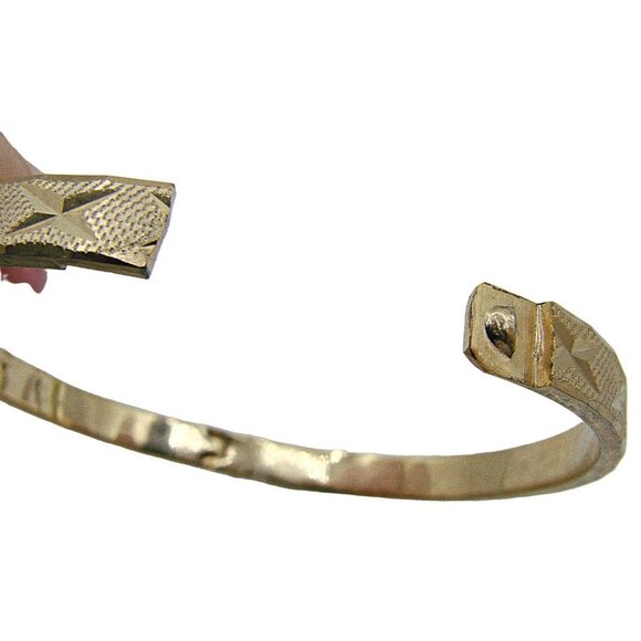 Set of 2 Vintage Gold Silver Tone Diamond Cut Hinge Snap Close Bangle Bracelets - Picture 4 of 9